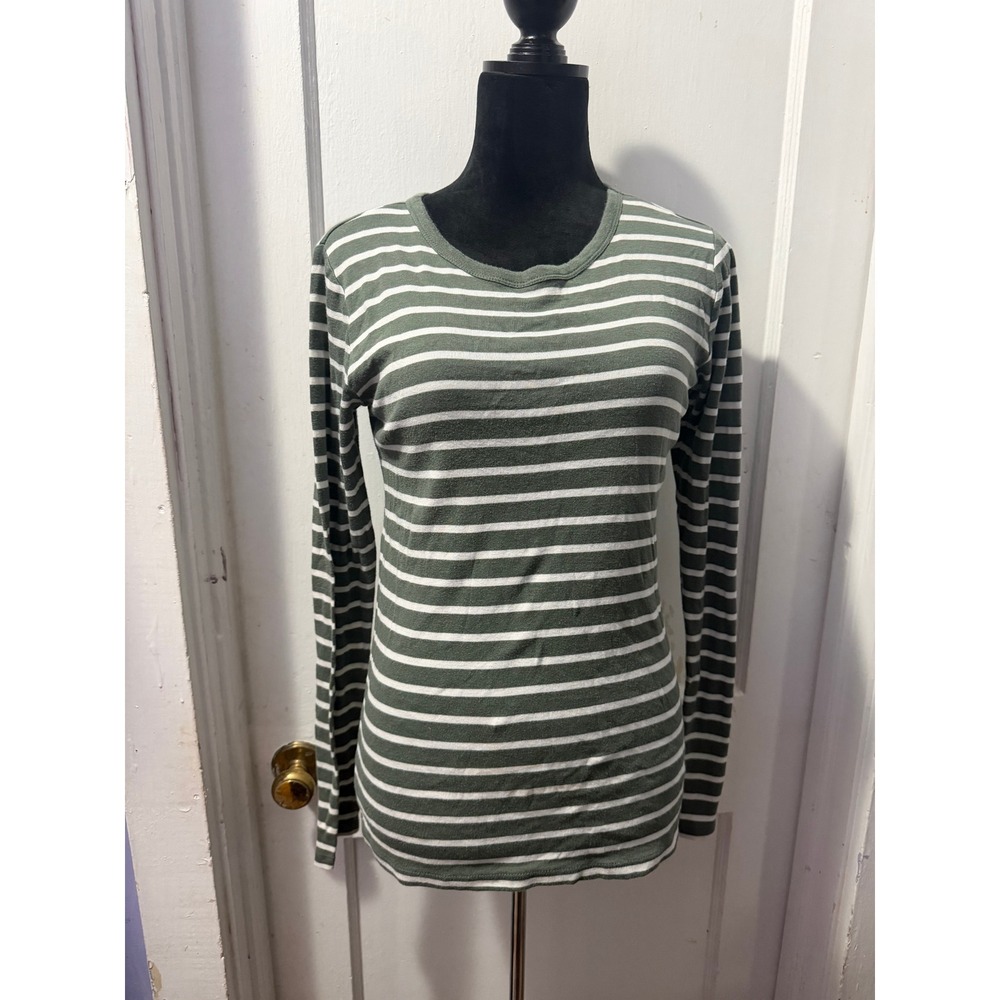GAP Womens Olive White Striped Long Sleeve Favorite T-Shirt Cotton Modal Size M